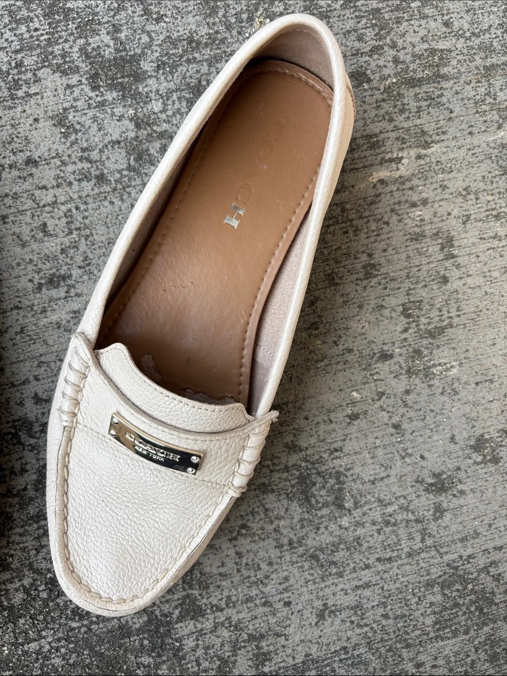 Coach Leather Slip-On Loafers in Cream with Gold Accent